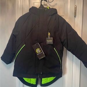 Champion Kids Puffer Jacket in Black and Neon Green 4-5 years